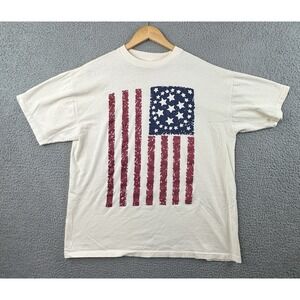 VTG 90s Premier Sportswear T Shirt American Flag Adult XL Ivory Single Stitch